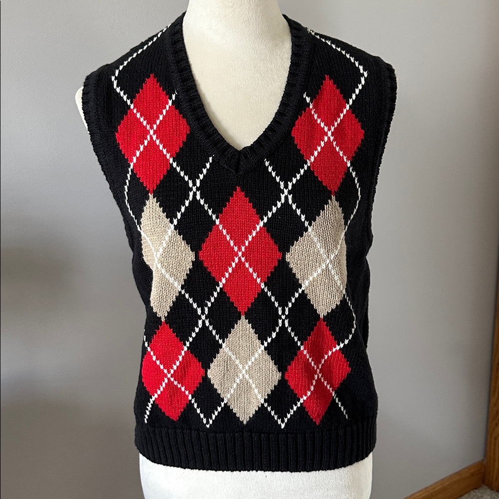 Marsh Landing vintage argyle sweater vest cotton ramie blend v neckline sz large